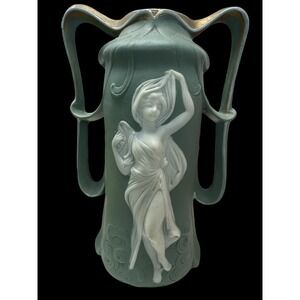 Antique Art Nouveau Wedgwood Style Vase Woman With Torch / Statue Of Liberty